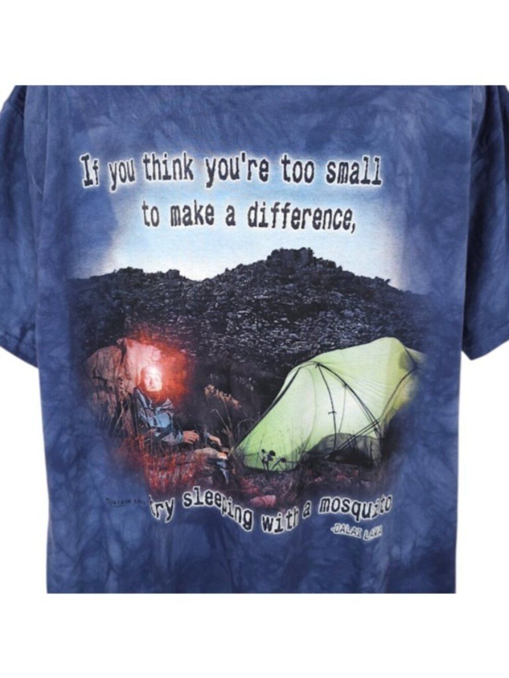 Dalai Lama Camping T Shirt Mens Size 2XL Blue Mosquito Tie Dye The Mountain